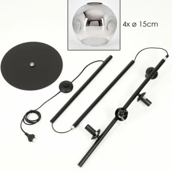 hofstein Ripoll Lampadaire Chrome, Clair, Fumé, 4 lumières* Lampes Modernes