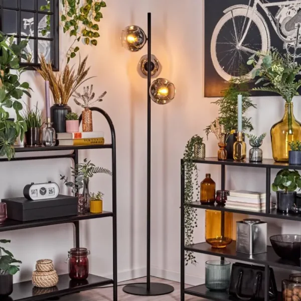 hofstein Ripoll Lampadaire Chrome, Clair, Fumé, 3 lumières* Lampes Modernes