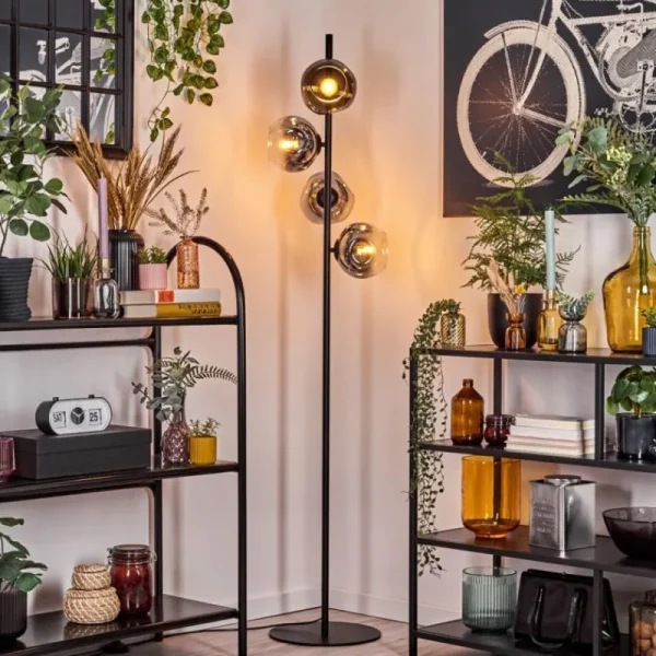 hofstein Ripoll Lampadaire Chrome, Clair, Fumé, 4 lumières* Lampes Modernes