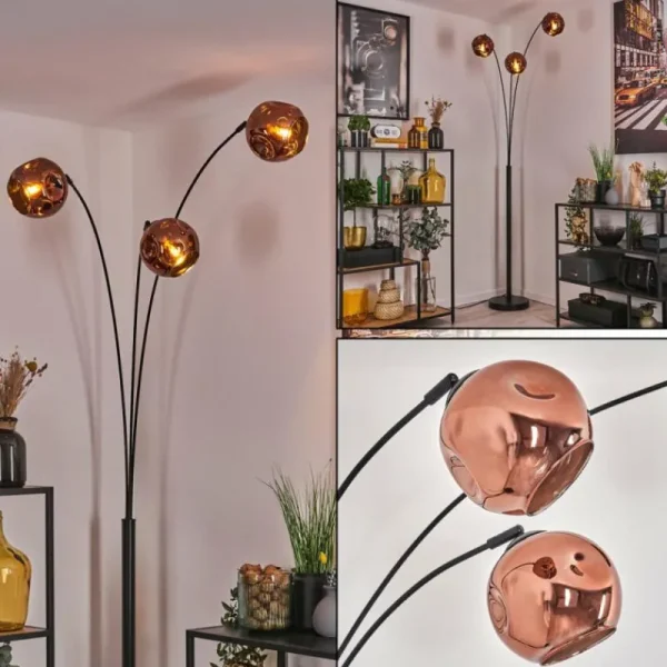 hofstein Ripoll Lampadaire Noir, 3 lumières* Lampes En Verre