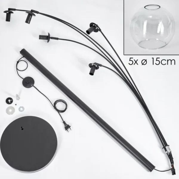 hofstein Ripoll Lampadaire Noir, 5 lumières* Lampes En Verre