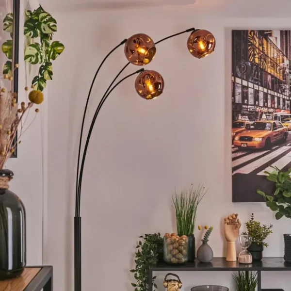 hofstein Ripoll Lampadaire Noir, 3 lumières* Lampes En Verre