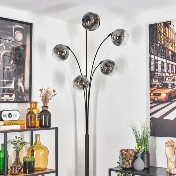 hofstein Ripoll Lampadaire Noir, 5 lumières* Lampes En Verre