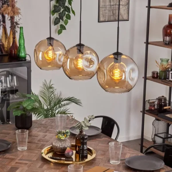 hofstein Ripoll Suspension Ambre, 3 lumières* Lampes En Verre