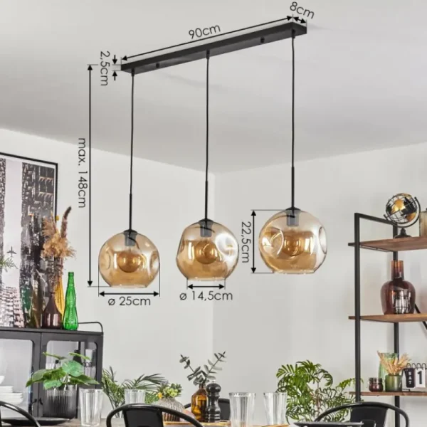 hofstein Ripoll Suspension Ambre, 3 lumières* Lampes En Verre