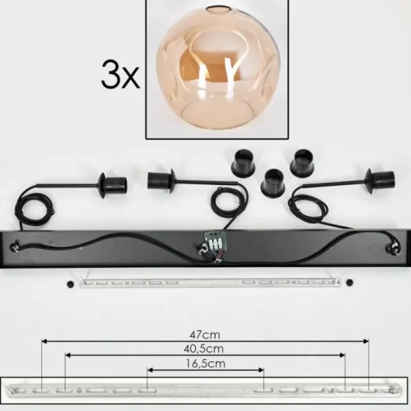 hofstein Ripoll Suspension Ambre, 3 lumières* Lampes En Verre