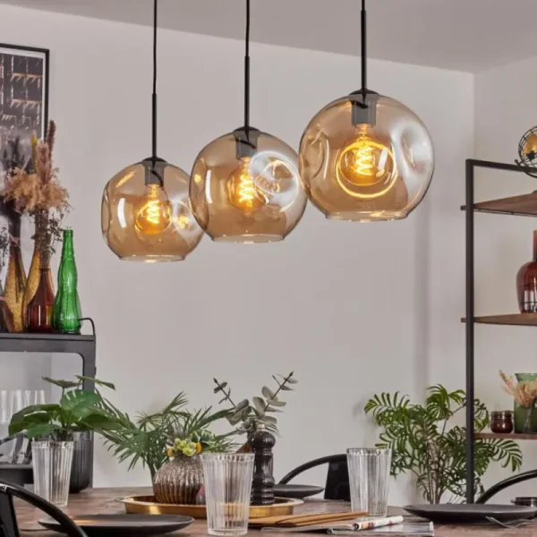 hofstein Ripoll Suspension Ambre, 3 lumières* Lampes En Verre