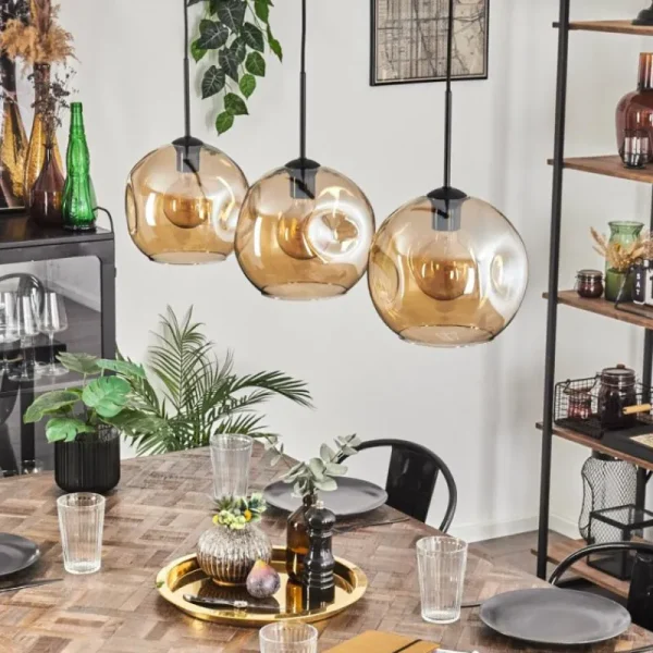 hofstein Ripoll Suspension Ambre, 3 lumières* Lampes En Verre