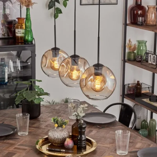 hofstein Ripoll Suspension Ambre, Clair, 3 lumières* Lampes En Verre