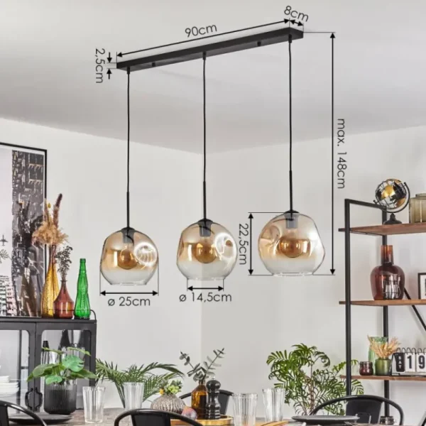 hofstein Ripoll Suspension Ambre, Clair, 3 lumières* Lampes En Verre