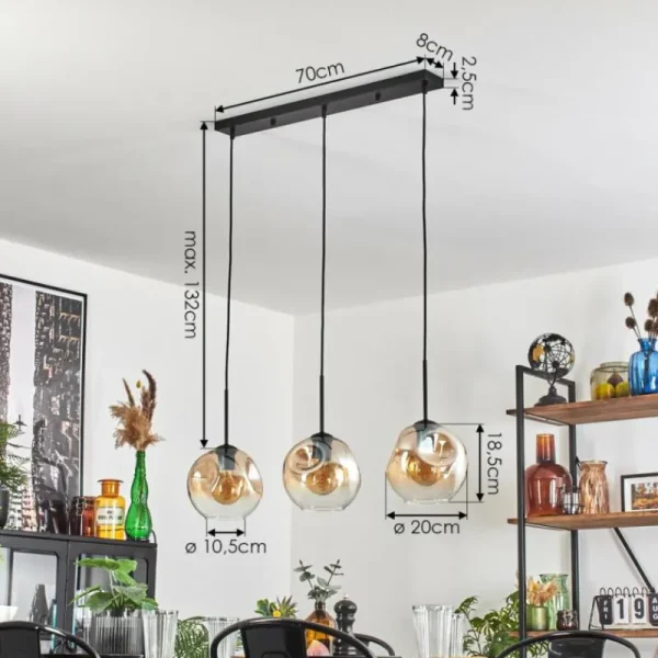 hofstein Ripoll Suspension Ambre, Clair, 3 lumières* Lampes En Verre