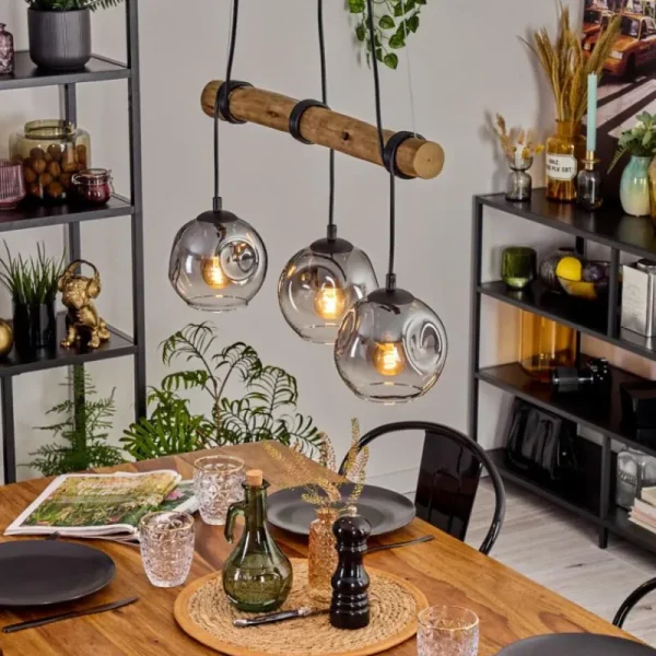 hofstein Ripoll Suspension, Boule lumineuse, Suspension Écru, Noir, 3 lumières* Lampes Modernes