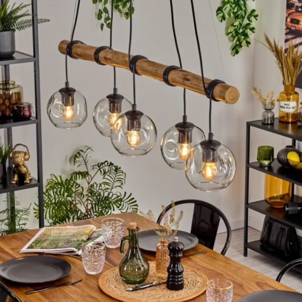 hofstein Ripoll Suspension, Boule lumineuse, Suspension Écru, Noir, 5 lumières* Lampes Modernes