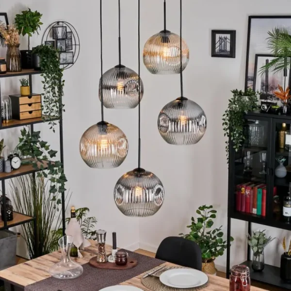 hofstein Ripoll Suspension, Boule lumineuse, Suspension grappe Ambre, Clair, Fumé, 5 lumières* Lampes Modernes