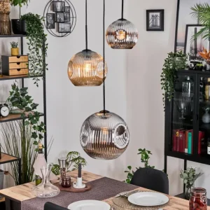 hofstein Ripoll Suspension, Boule lumineuse, Suspension, Suspension grappe Ambre, Chrome, Fumé, 3 lumières* Lampes Modernes