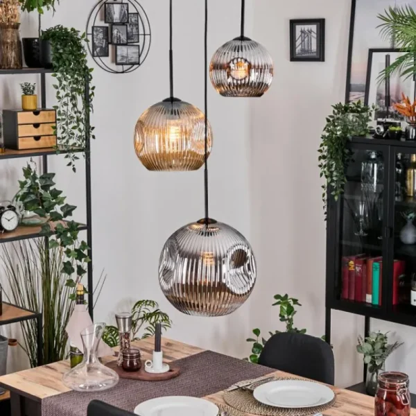 hofstein Ripoll Suspension, Boule lumineuse, Suspension, Suspension grappe Ambre, Chrome, Fumé, 3 lumières* Lampes Modernes