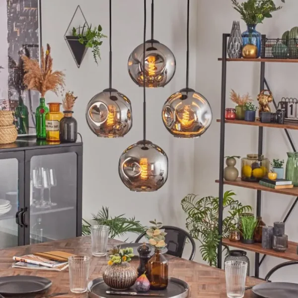 hofstein Ripoll Suspension, Boule lumineuse, Suspension Chrome, Fumé, 4 lumières* Lampes Modernes