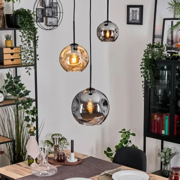 hofstein Ripoll Suspension, Boule lumineuse, Suspension, Suspension grappe Ambre, Fumé, 3 lumières* Lampes Modernes