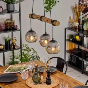 hofstein Ripoll Suspension, Boule lumineuse, Suspension Écru, Noir, 3 lumières* Lampes Modernes