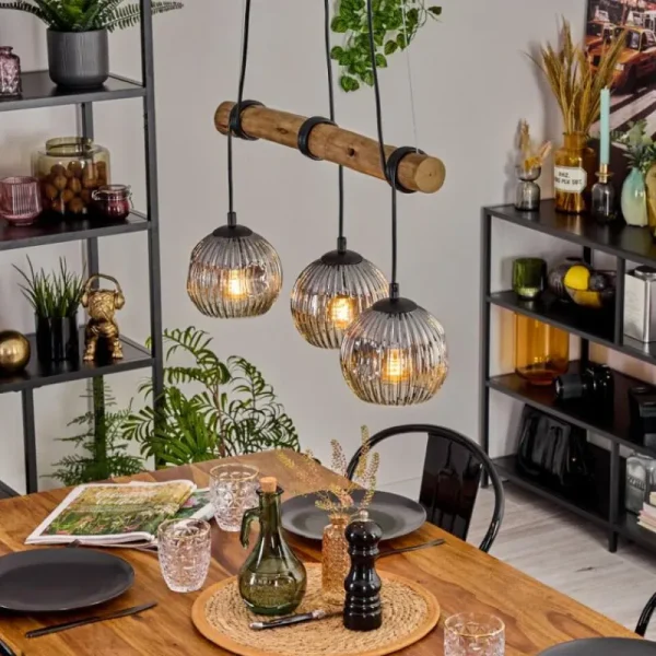 hofstein Ripoll Suspension, Boule lumineuse, Suspension Écru, Noir, 3 lumières* Lampes Modernes