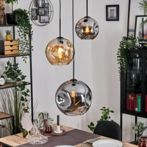hofstein Ripoll Suspension, Boule lumineuse, Suspension, Suspension grappe Ambre, Fumé, 3 lumières* Lampes Modernes