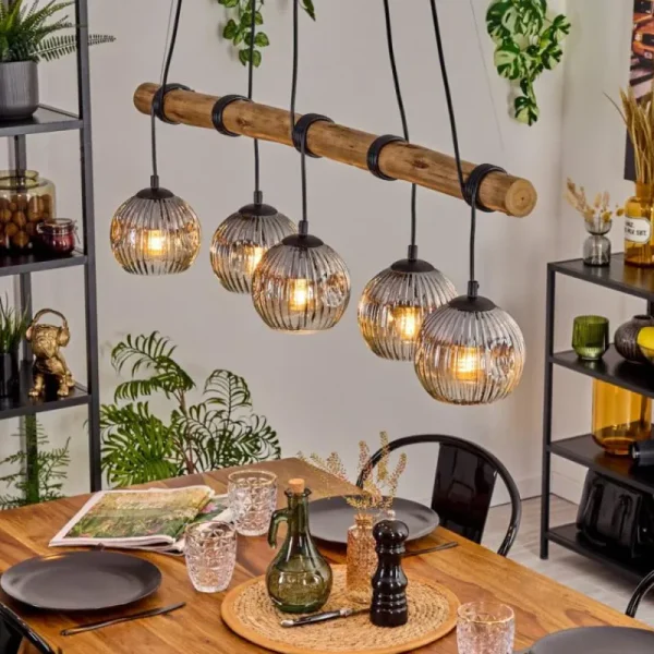 hofstein Ripoll Suspension, Boule lumineuse, Suspension Écru, Noir, 5 lumières* Lampes Modernes