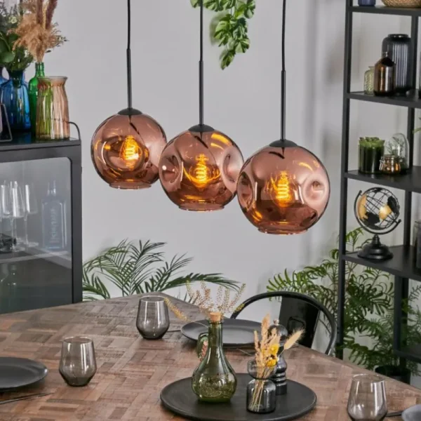 hofstein Ripoll Suspension, Boule lumineuse, Suspension Cuivré, 3 lumières* Lampes En Verre
