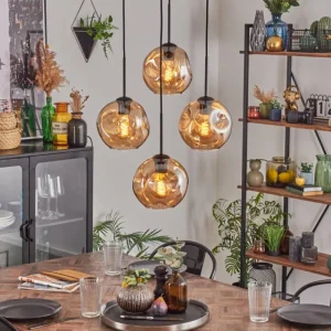 hofstein Ripoll Suspension, Boule lumineuse, Suspension Ambre, 4 lumières* Lampes En Verre