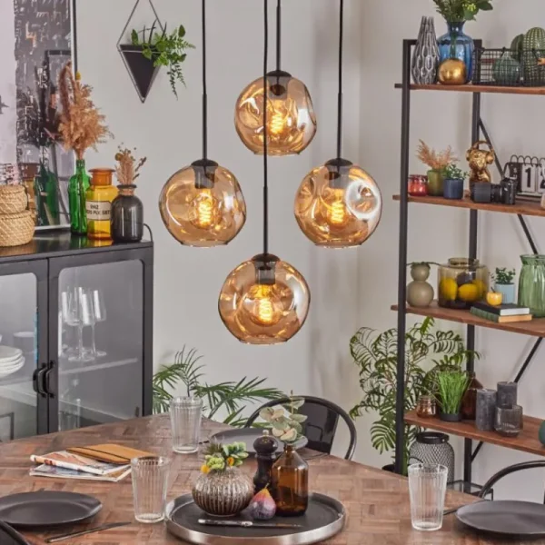 hofstein Ripoll Suspension, Boule lumineuse, Suspension Ambre, 4 lumières* Lampes En Verre