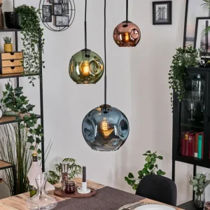 hofstein Ripoll Suspension, Boule lumineuse, Suspension grappe Bleu, Vert, Cuivré, 3 lumières* Lampes En Verre