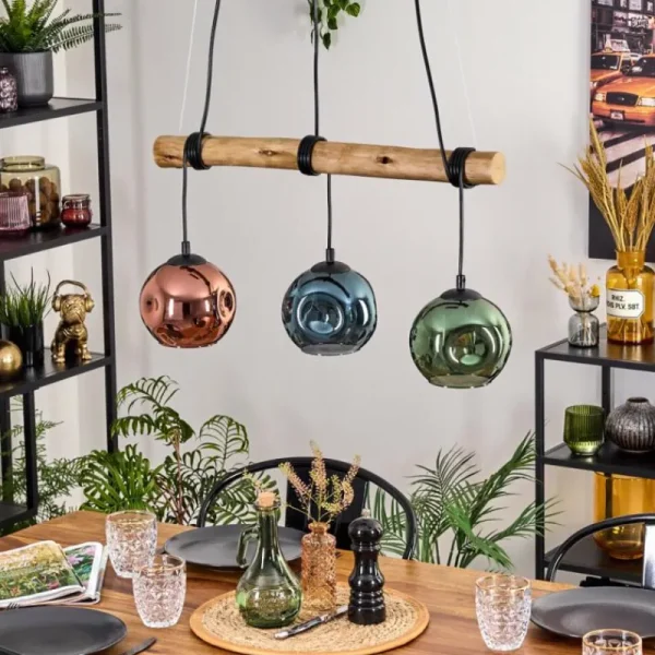 hofstein Ripoll Suspension, Boule lumineuse, Suspension Écru, Noir, 3 lumières* Lampes Modernes