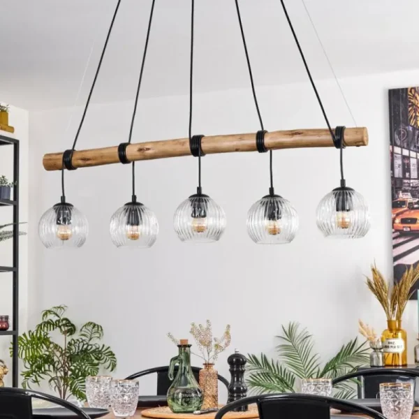 hofstein Ripoll Suspension, Boule lumineuse, Suspension Écru, Noir, 5 lumières* Lampes Modernes