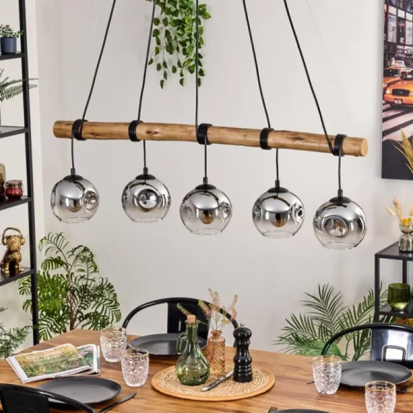hofstein Ripoll Suspension, Boule lumineuse, Suspension Chrome, Fumé, 5 lumières* Lampes Modernes