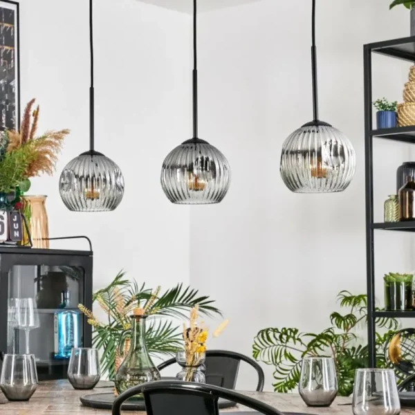 hofstein Ripoll Suspension, Boule lumineuse, Suspension Chrome, Clair, Fumé, 3 lumières* Lampes Modernes
