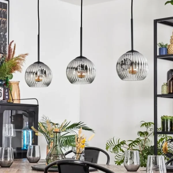 hofstein Ripoll Suspension, Boule lumineuse, Suspension Clair, Fumé, 3 lumières* Lampes Modernes