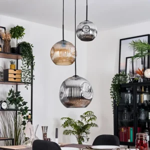 hofstein Ripoll Suspension, Boule lumineuse, Suspension, Suspension grappe Ambre, Chrome, Fumé, 3 lumières* Lampes Modernes