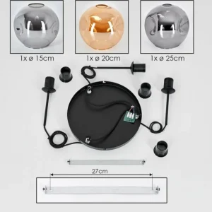 hofstein Ripoll Suspension, Boule lumineuse, Suspension, Suspension grappe Ambre, Fumé, 3 lumières* Lampes Modernes