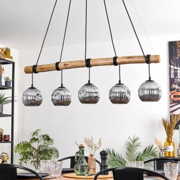 hofstein Ripoll Suspension, Boule lumineuse, Suspension Écru, Noir, 5 lumières* Lampes Modernes
