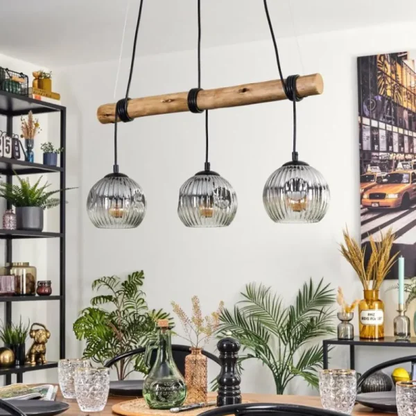 hofstein Ripoll Suspension, Boule lumineuse, Suspension Écru, Noir, 3 lumières* Lampes Modernes