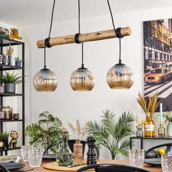 hofstein Ripoll Suspension, Boule lumineuse, Suspension Écru, Noir, 3 lumières* Lampes Modernes
