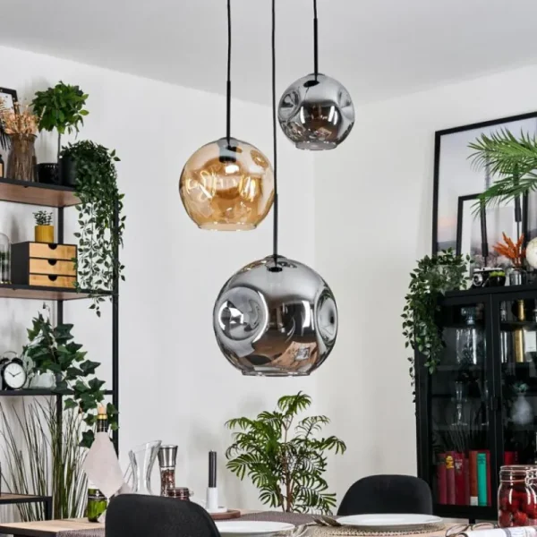 hofstein Ripoll Suspension, Boule lumineuse, Suspension, Suspension grappe Ambre, Fumé, 3 lumières* Lampes Modernes