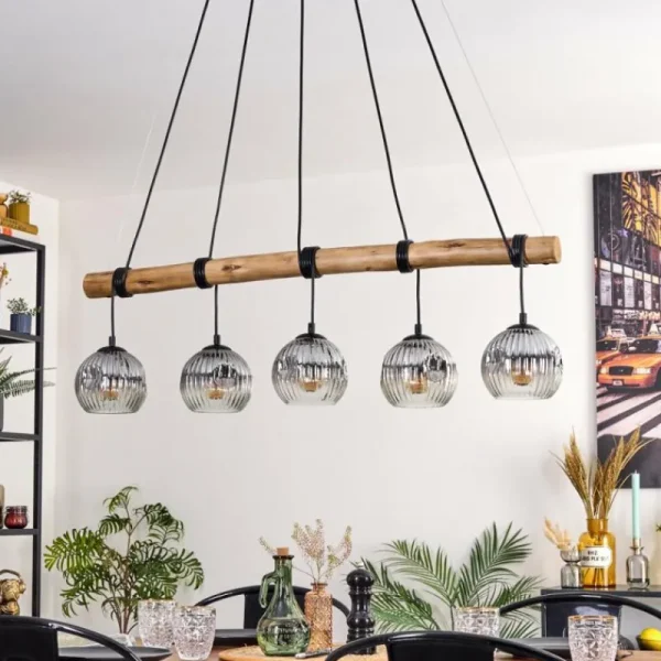 hofstein Ripoll Suspension, Boule lumineuse, Suspension Écru, Noir, 5 lumières* Lampes Modernes
