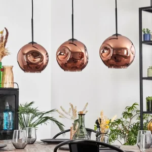 hofstein Ripoll Suspension, Boule lumineuse, Suspension Cuivré, 3 lumières* Lampes En Verre