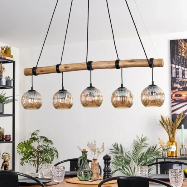 hofstein Ripoll Suspension, Boule lumineuse, Suspension Écru, Noir, 5 lumières* Lampes Modernes