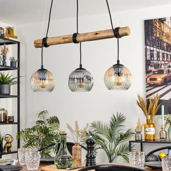 hofstein Ripoll Suspension, Boule lumineuse, Suspension Écru, Noir, 3 lumières* Lampes Modernes