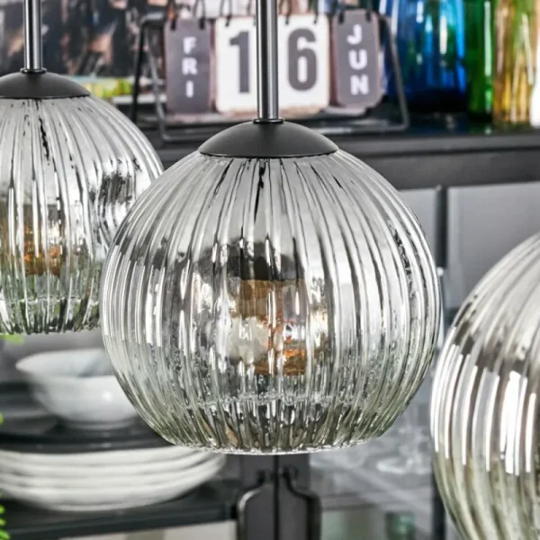 hofstein Ripoll Suspension, Boule lumineuse, Suspension Chrome, Clair, Fumé, 3 lumières* Lampes Modernes