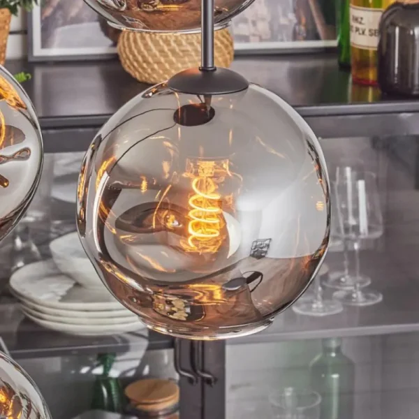 hofstein Ripoll Suspension, Boule lumineuse, Suspension Chrome, Fumé, 4 lumières* Lampes Modernes