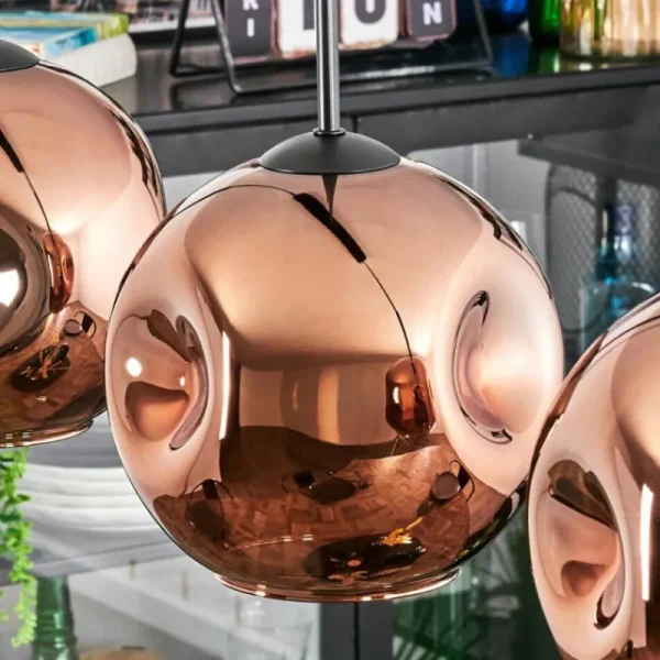 hofstein Ripoll Suspension, Boule lumineuse, Suspension Cuivré, 3 lumières* Lampes En Verre
