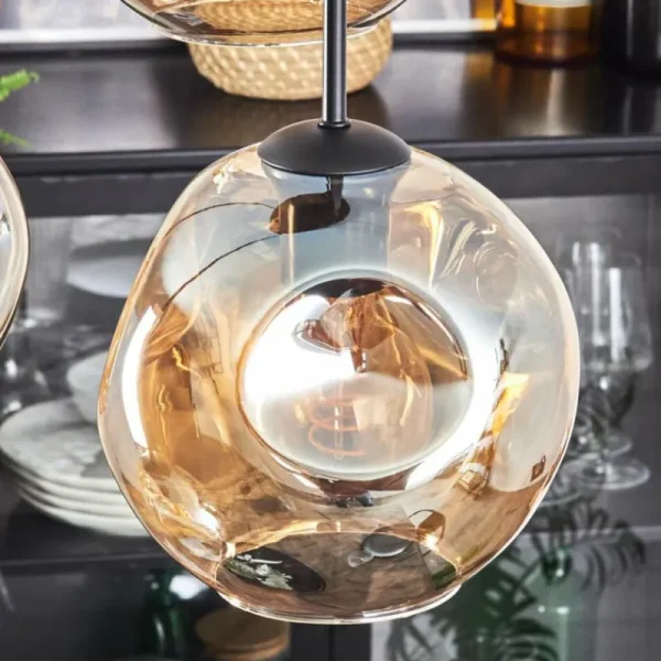 hofstein Ripoll Suspension, Boule lumineuse, Suspension Ambre, 4 lumières* Lampes En Verre
