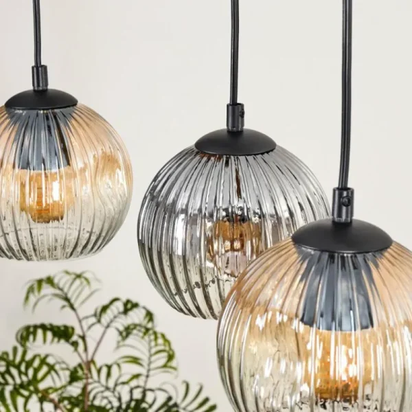 hofstein Ripoll Suspension, Boule lumineuse, Suspension Écru, Noir, 3 lumières* Lampes Modernes